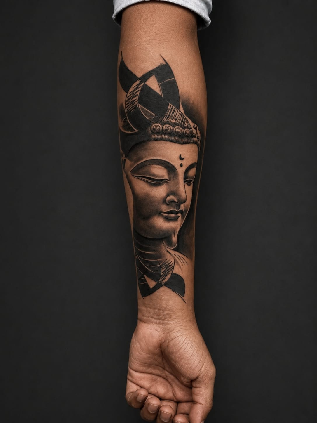 Custom Black & Grey Realism Buddha Tattoo Design